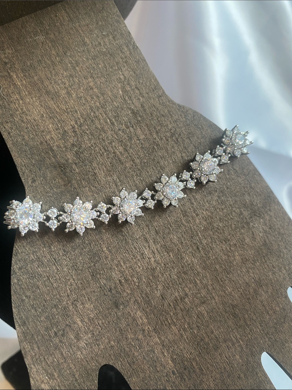 Elegant Silver-Tone Flower Cubic Zirconia Tennis Bracelet - Silver